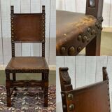 High-backed chair from the early 20th century in oak and leather