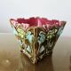 Vase, art nouveau cache pot, in barbotine, Onnaing majolica with floral motif.