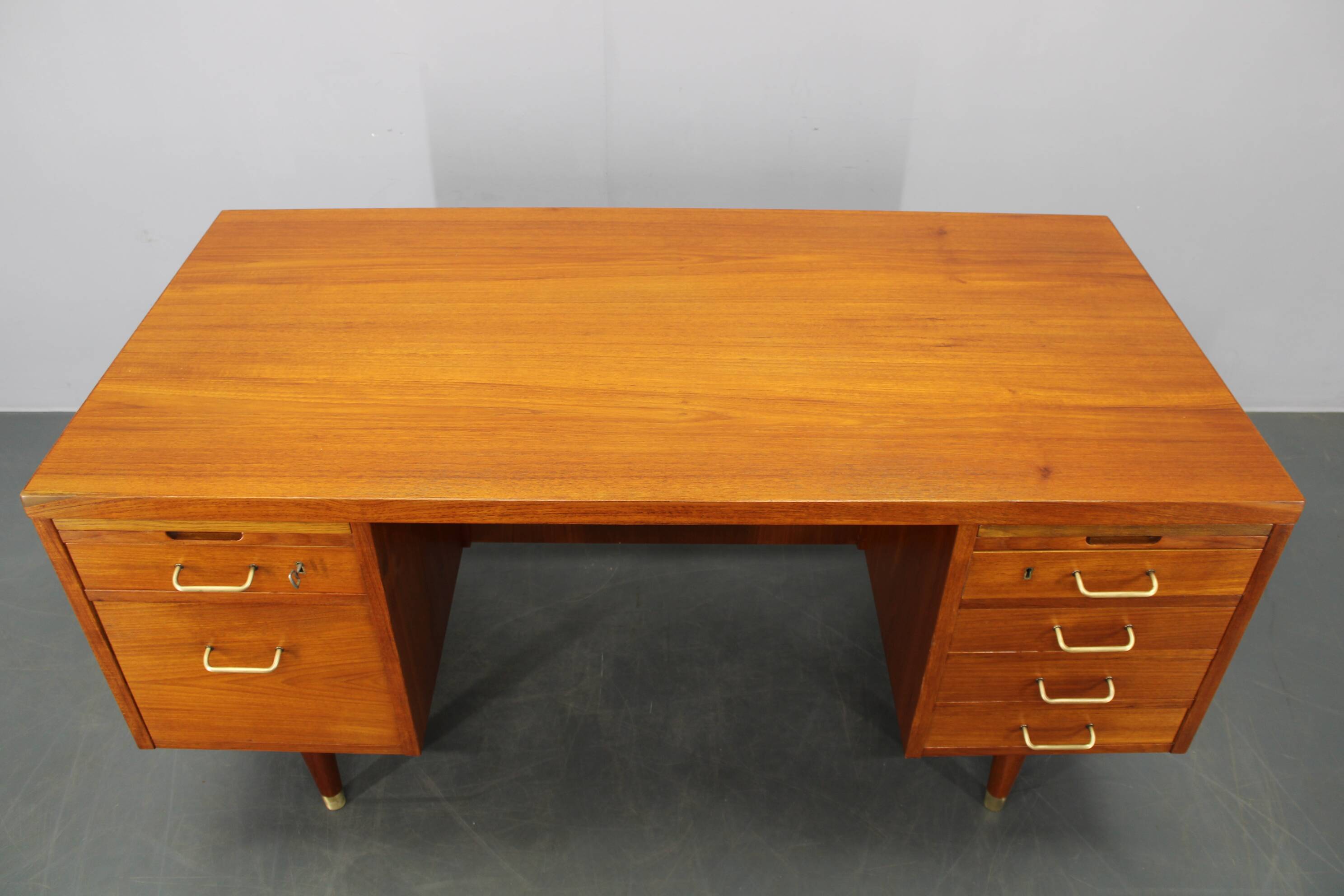 Mid-century Danish teak writing desk with brass details, 1960s