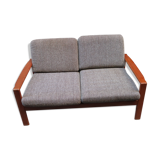 Two-seater Scandinavian sofa made of teak and 60s fabric