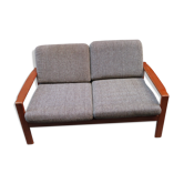 Canapé scandinave deux places en teck et tissu des années 60