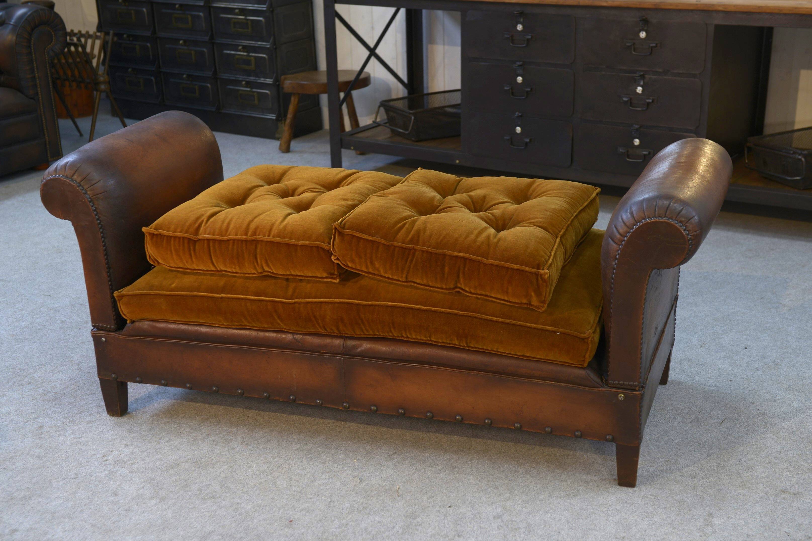 Studded leather bench circa 1920