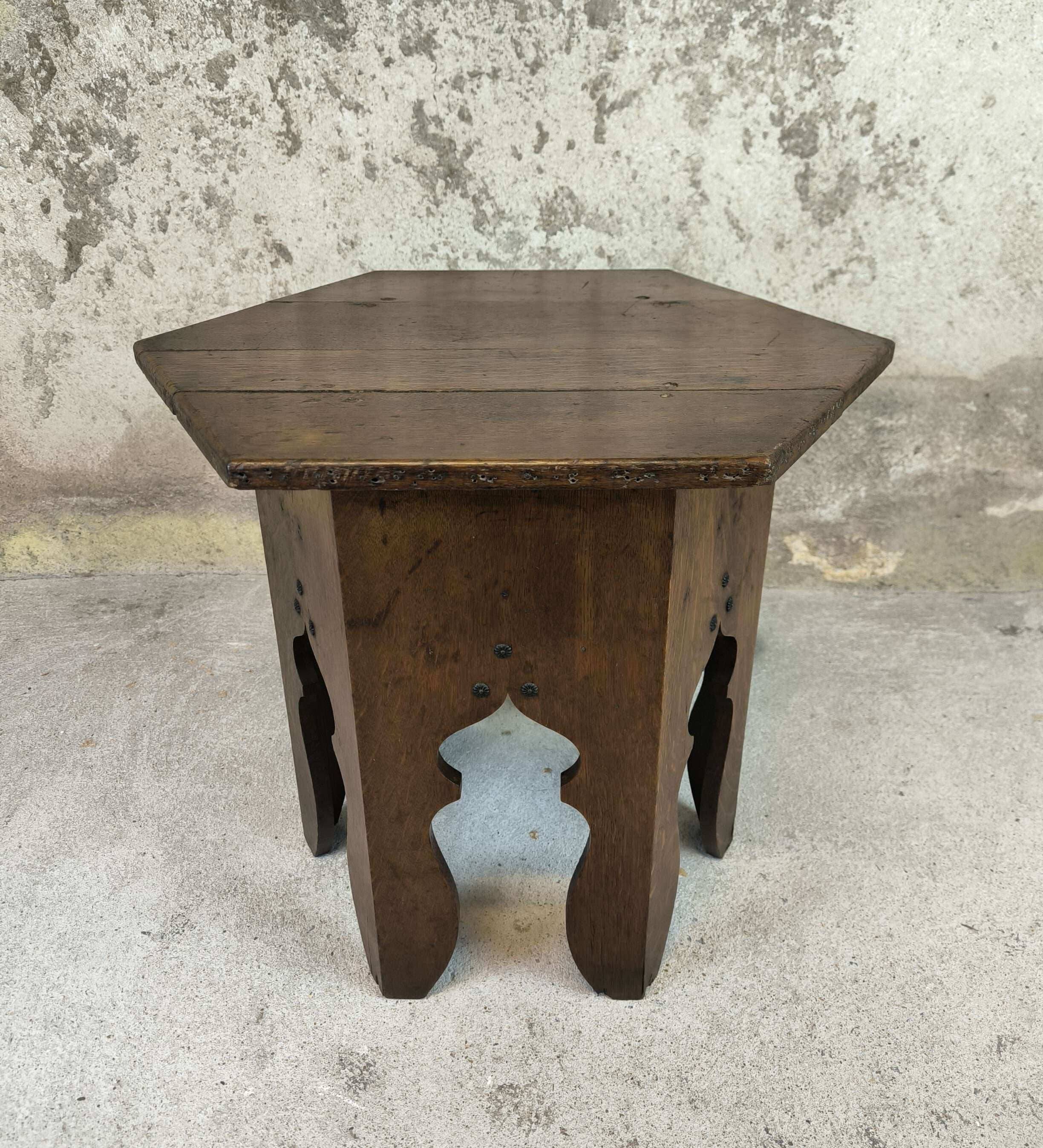 Vintage hexagonal side table in solid oak