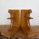 Vintage Mid-Century Cubist German Carved Wood Bookends – Art Deco Style