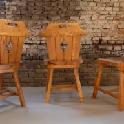 Set of four sculptural pine dining chairs – 1970s