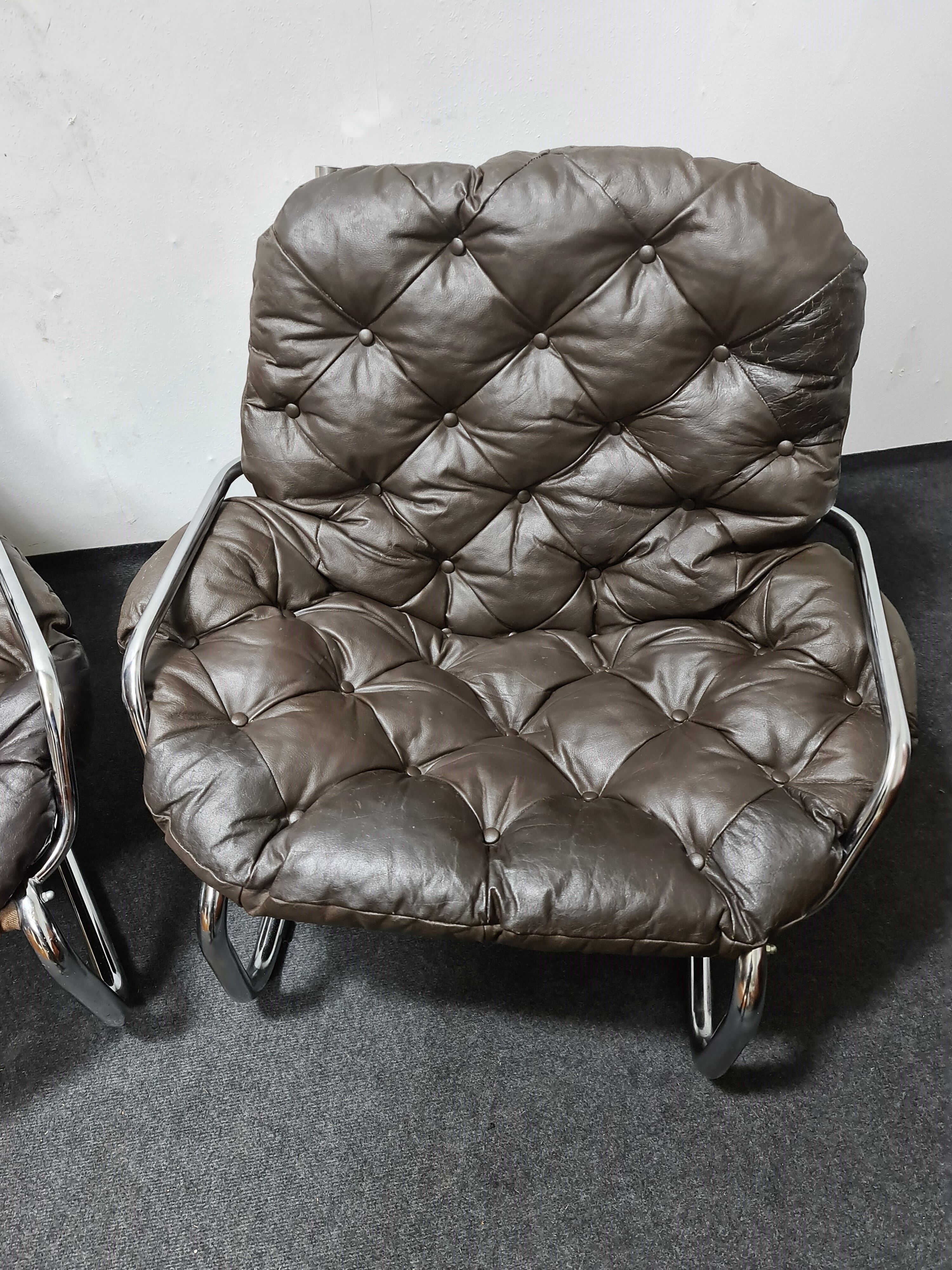 Pair of chrome and leather vintage chairs