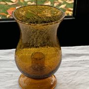 Photophore in bubble glass and hand-blown golden yellow signed vintage biot