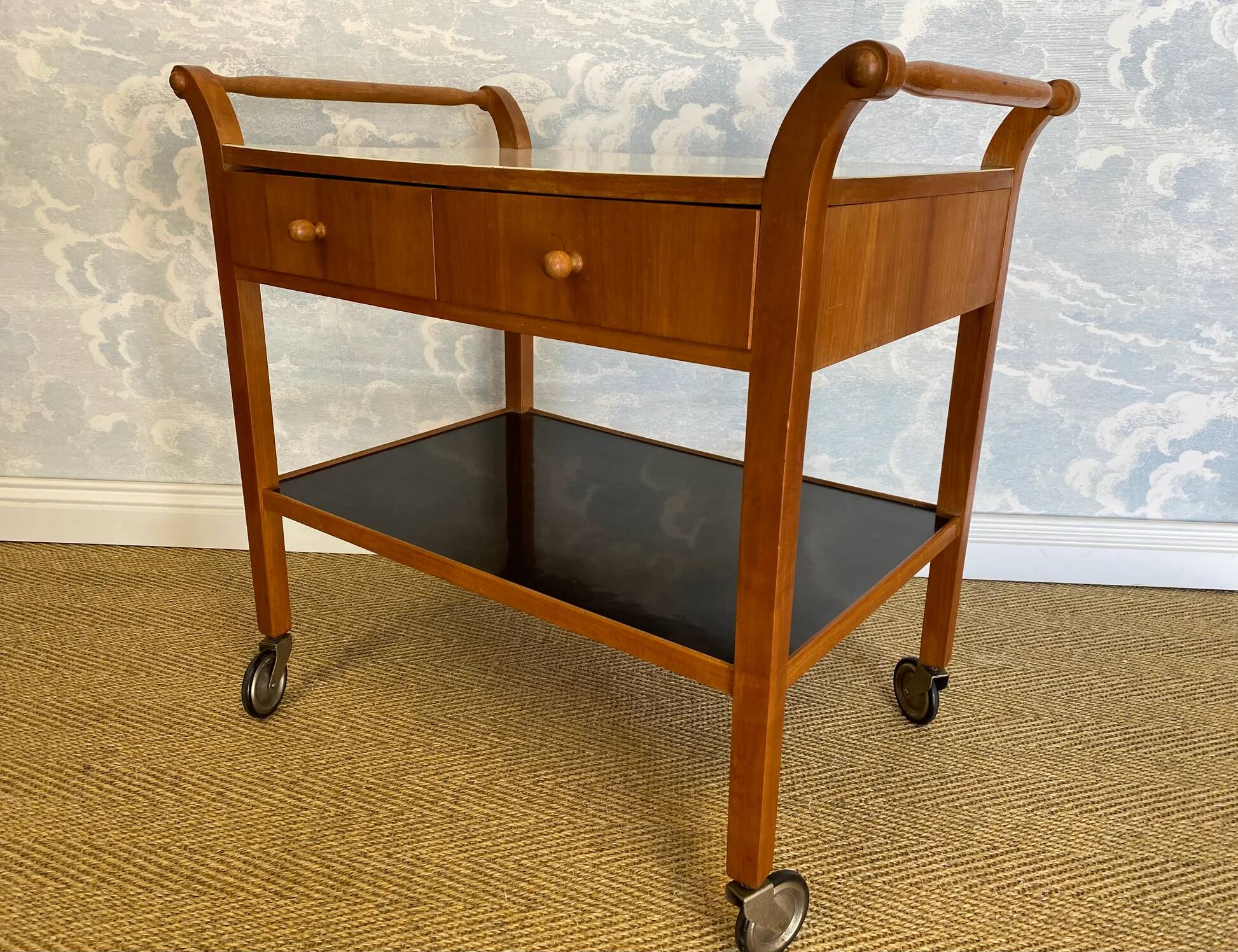 Scandinavian modern teak serving cart with drawers, Sweden, 1950s