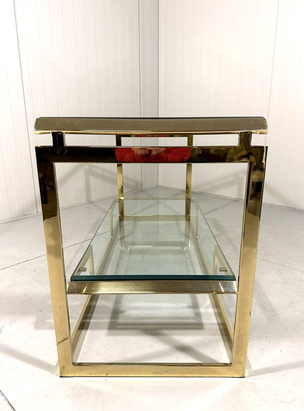 Brass & Bevelled Glass Two Tier Console Table 1970’s