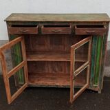 Glazed wooden sideboard with 2 doors
