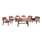 Rectangular dining table set and its suite of 6 armchairs in exotic wood and bamboo.