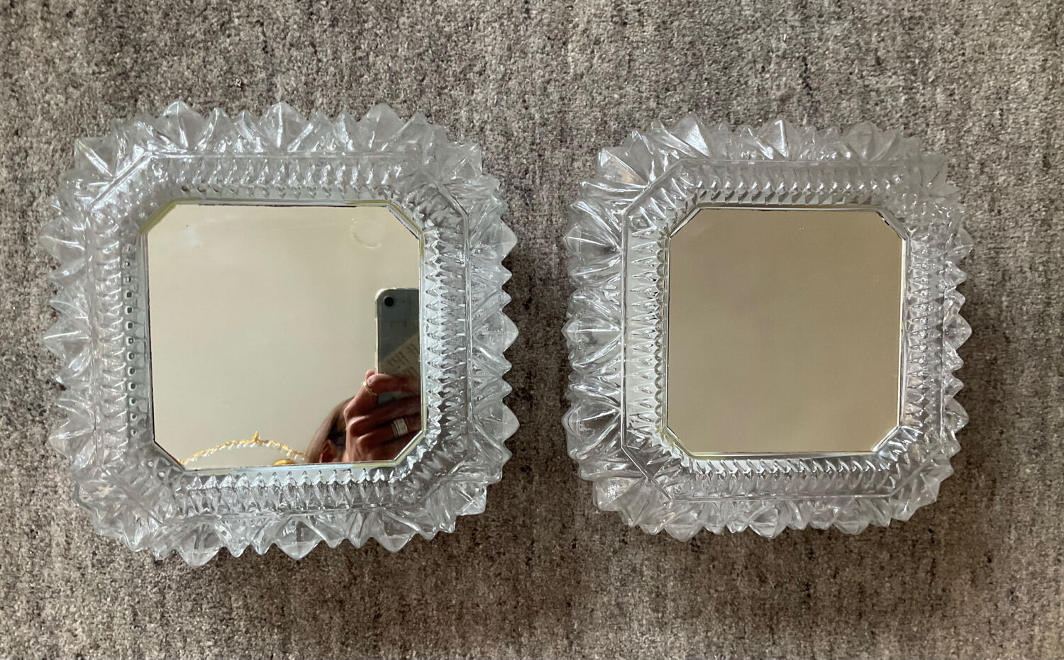 Pair of vintage 70s sconces in molded glass