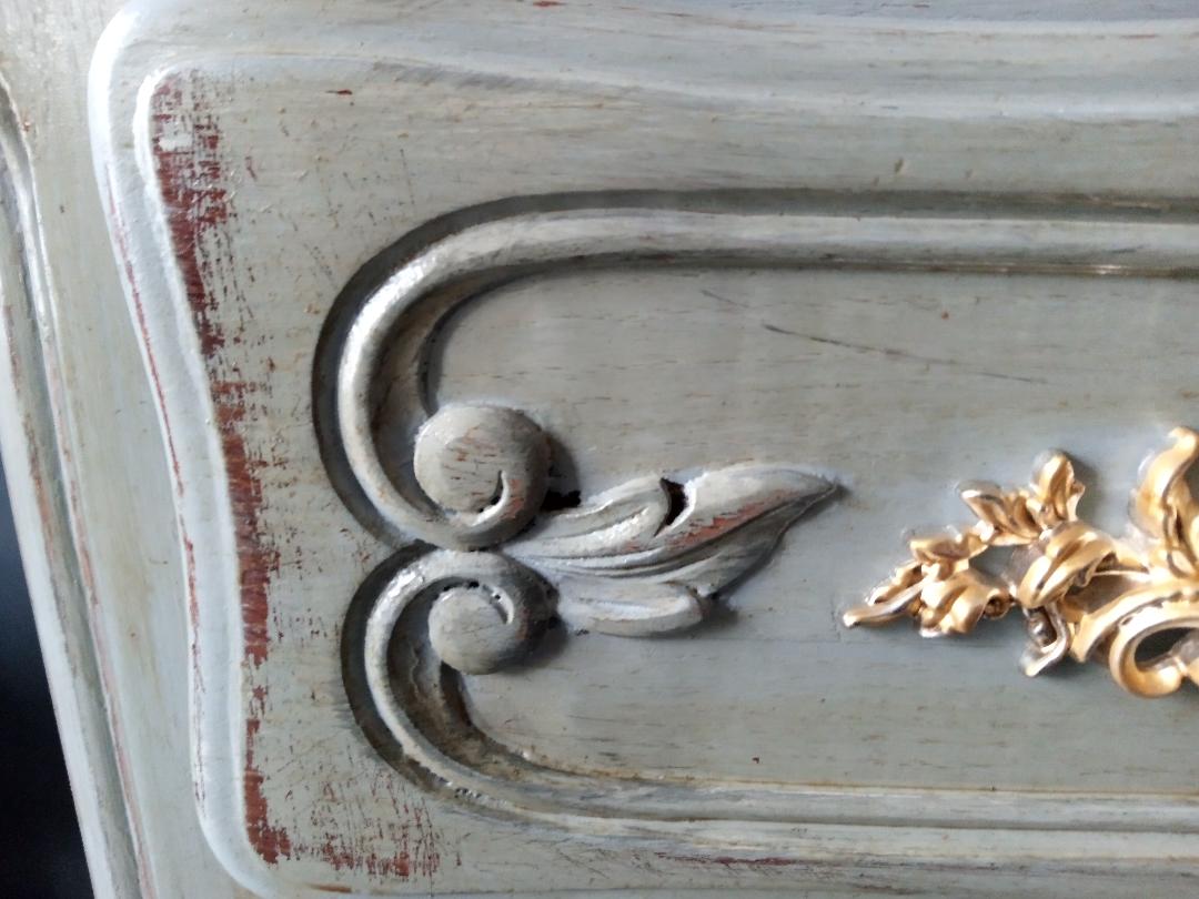 Louis XV-style patinated grey chest of drawers