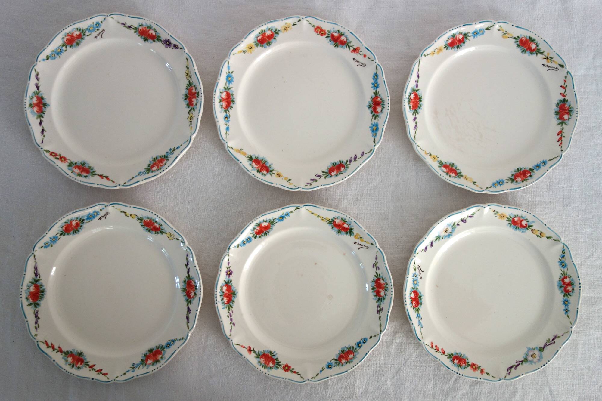 6 assiettes à dessert vintage décor main Villeroy & Boch