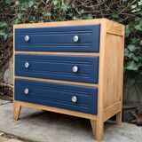 Art Deco chest of drawers in raw wood and blue, 1940