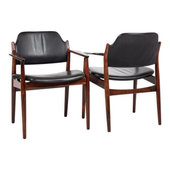 Midcentury danish pair of chairs 62a in rosewood and leather by arne vodder for sibast 1960s