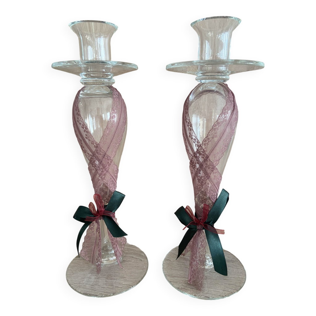 Petit bougeoir en verre - Style baroque - Bougeoir couleur soufflé à la