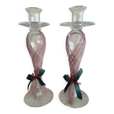 Pair of Candlesticks Candle Holders Design Blown Glass Decorative