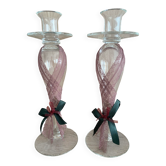 Paire de Chandeliers Bougeoirs Porte-Bougies Design Verre Soufflé Déco