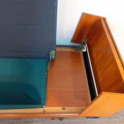 Norwegian daybed sofa in teak and blue fabric, renovated, vintage scandinavian 1960s