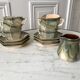 set of 6 cups, octagonal subcups and milk pot in ceramic sandstone of the Morvan years 60-70