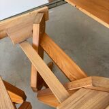 Vintage style extendable oval dining table in solid elm