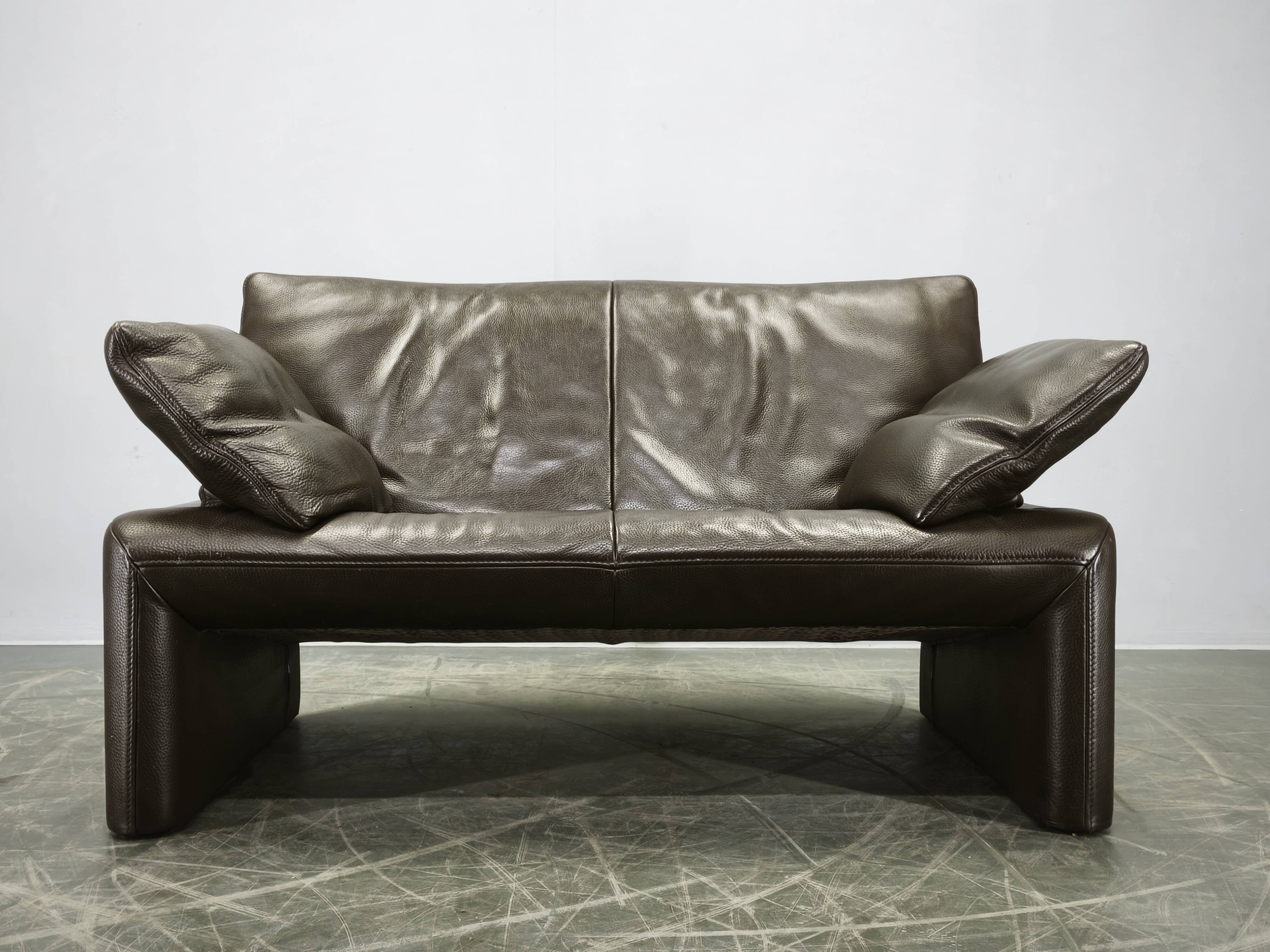 Jori Belgian Full Grain Leather Freestanding Two-Seat Sofa, 1990s