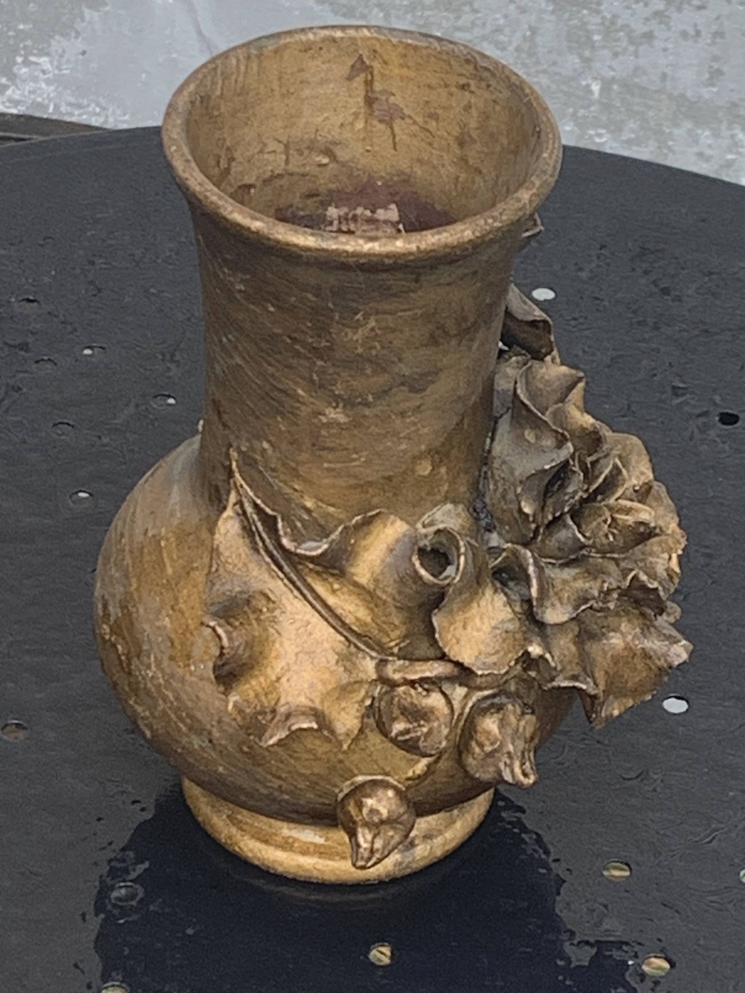 Pair of slip vases, ceramic with golden patina, signed Édouard Gilles.