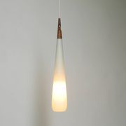 Rare Uno & Östen Kristiansson pendant lamp in opal glass and teak | Made by