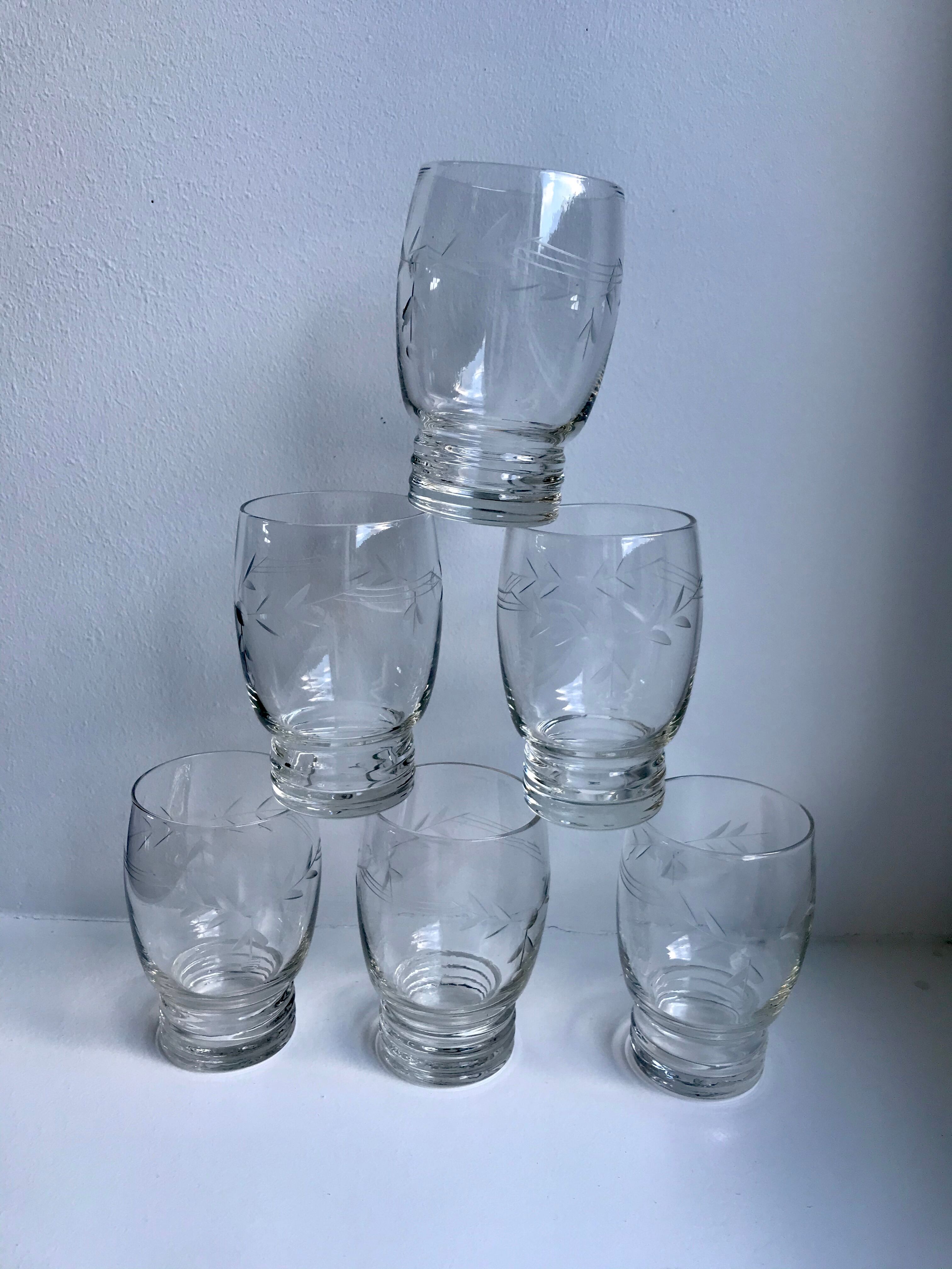 Lot de 6 verres à eau en cristal gravé années 50