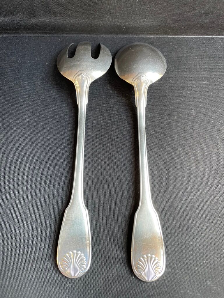 Silver metal salad setting cutlery Christofle service Vendôme