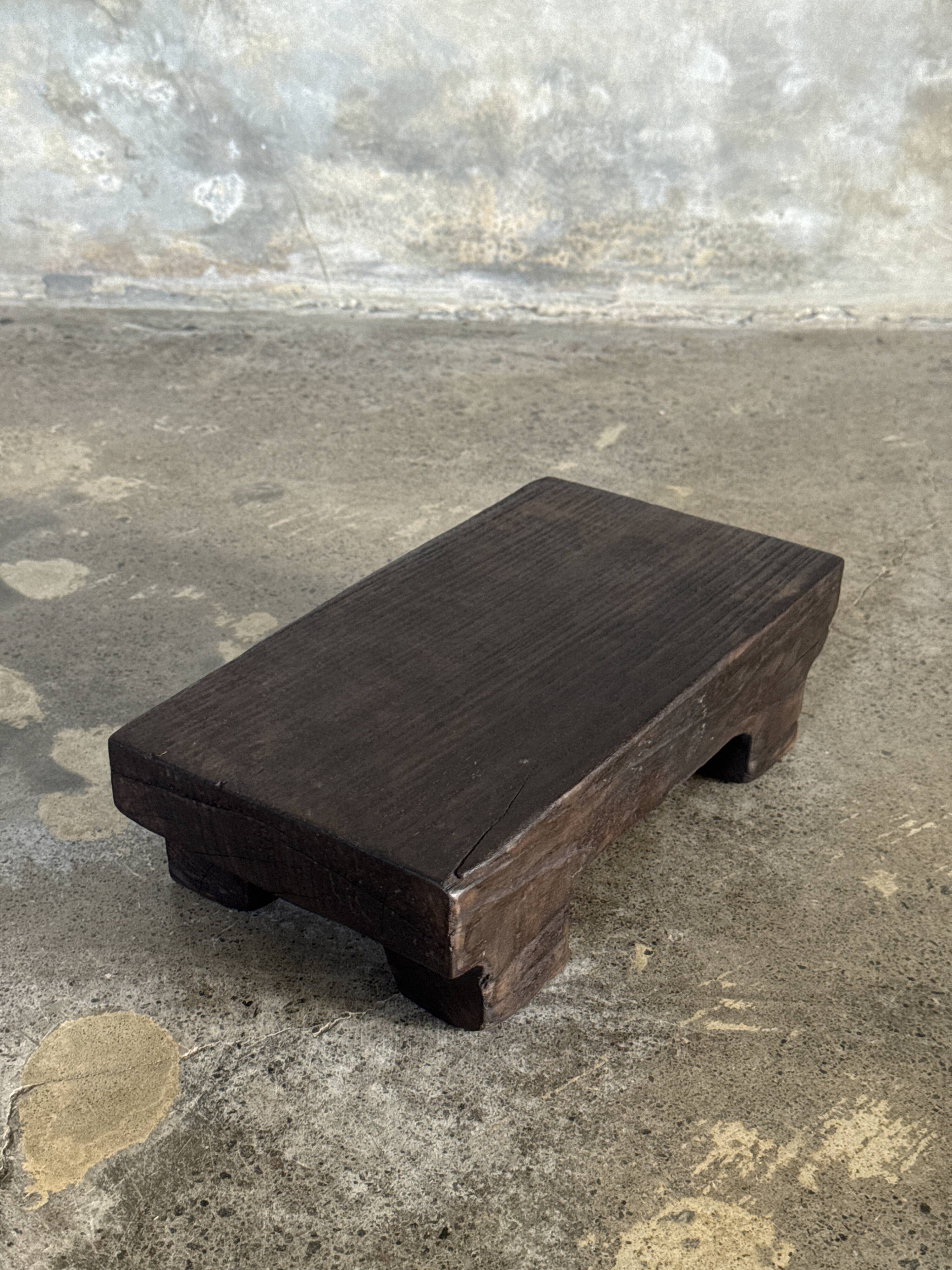 Small stool, black solid teak accent stool wabi-sabi L30 W8.5 H6.