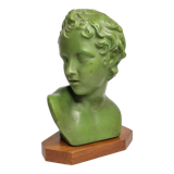 Bust of Eros in patinated plaster in imitation of bronze on wooden base