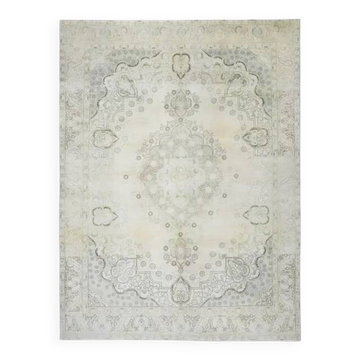 1970s Vintage Persian Handmade Wool Cotton Beige Area Rug 286x373