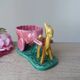 Pot, vase, small doe fawn planter pulling a vintage ceramic cart