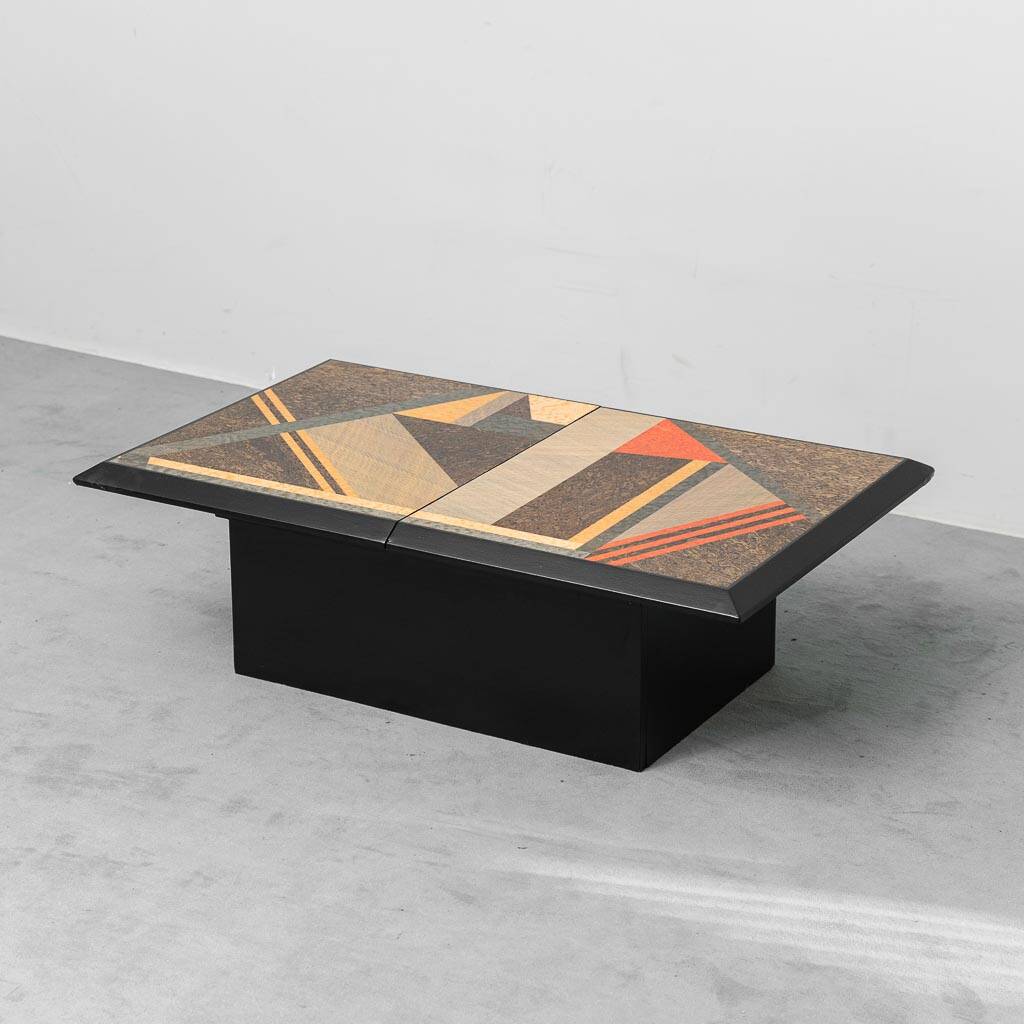 Wooden coffee table with storage compartment, Italy, 1970s, vintage modernism