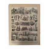 Lithographie gravure sur le vin de 1897