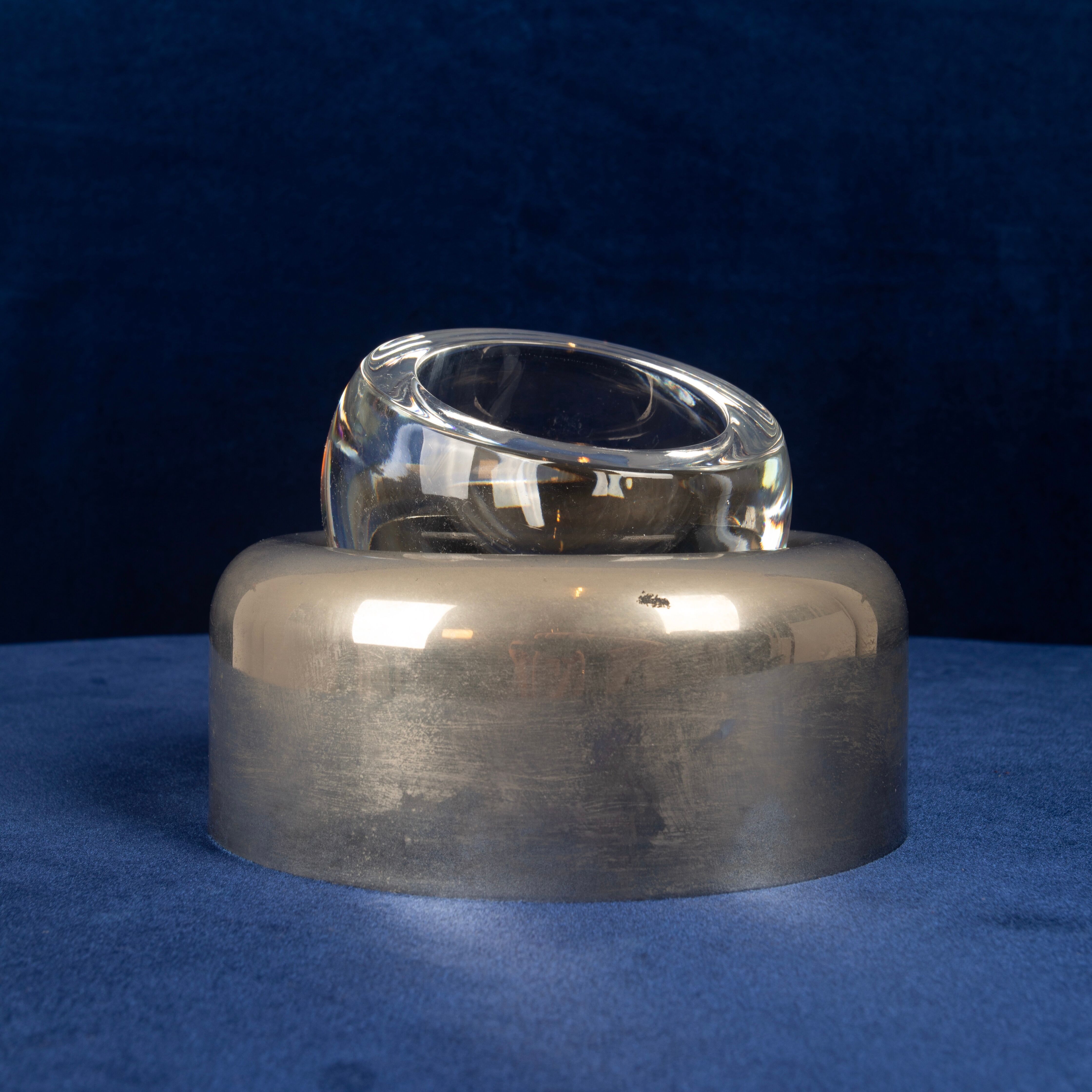 Joe Colombo Biglia Crystal and Metal Ashtray for Arnolfo di Cambio Italy 1970