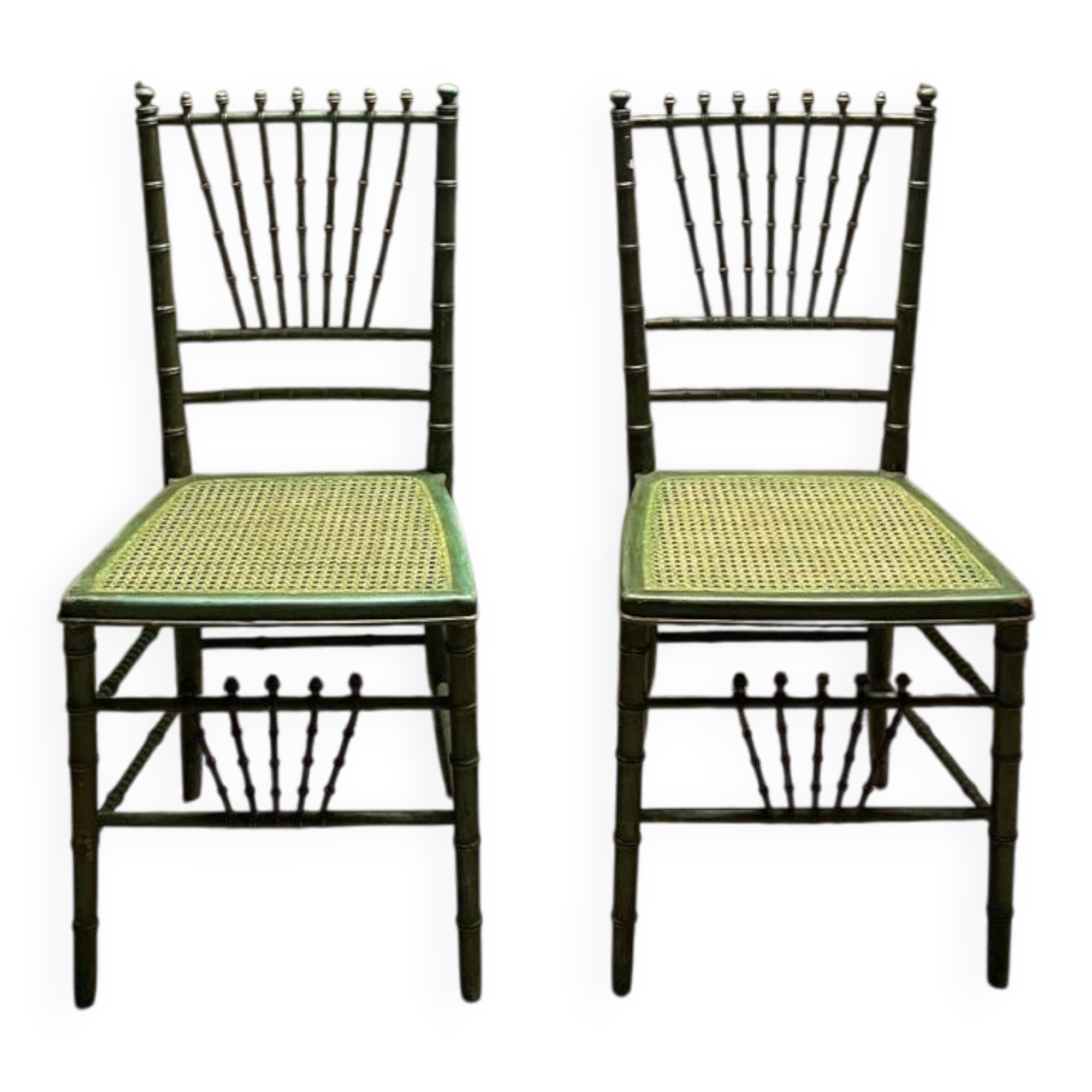 Paire de chaises vintage en bois style bambous