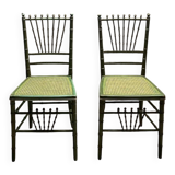 Paire de chaises vintage en bois style bambous