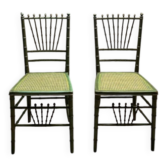 Paire de chaises vintage en bois style bambous