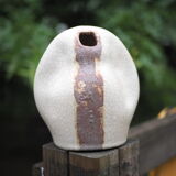 Free-form Soliflore - cracked white enamel - organic ceramic - 80s