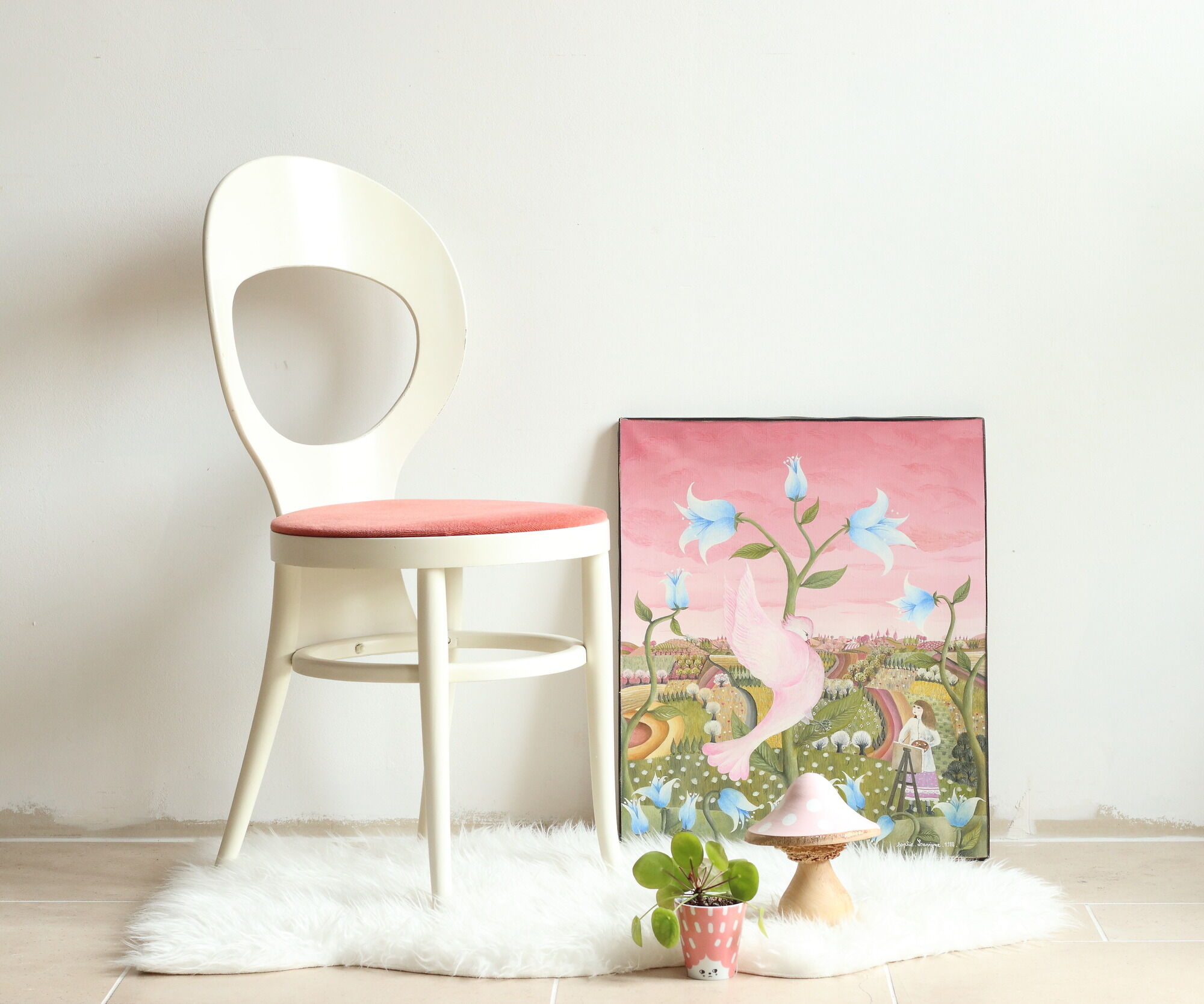 Baumann Seagull chair from the 70s in white lacquered wood and velvet