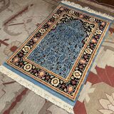 Handmade Blue Carpet with Flower Design