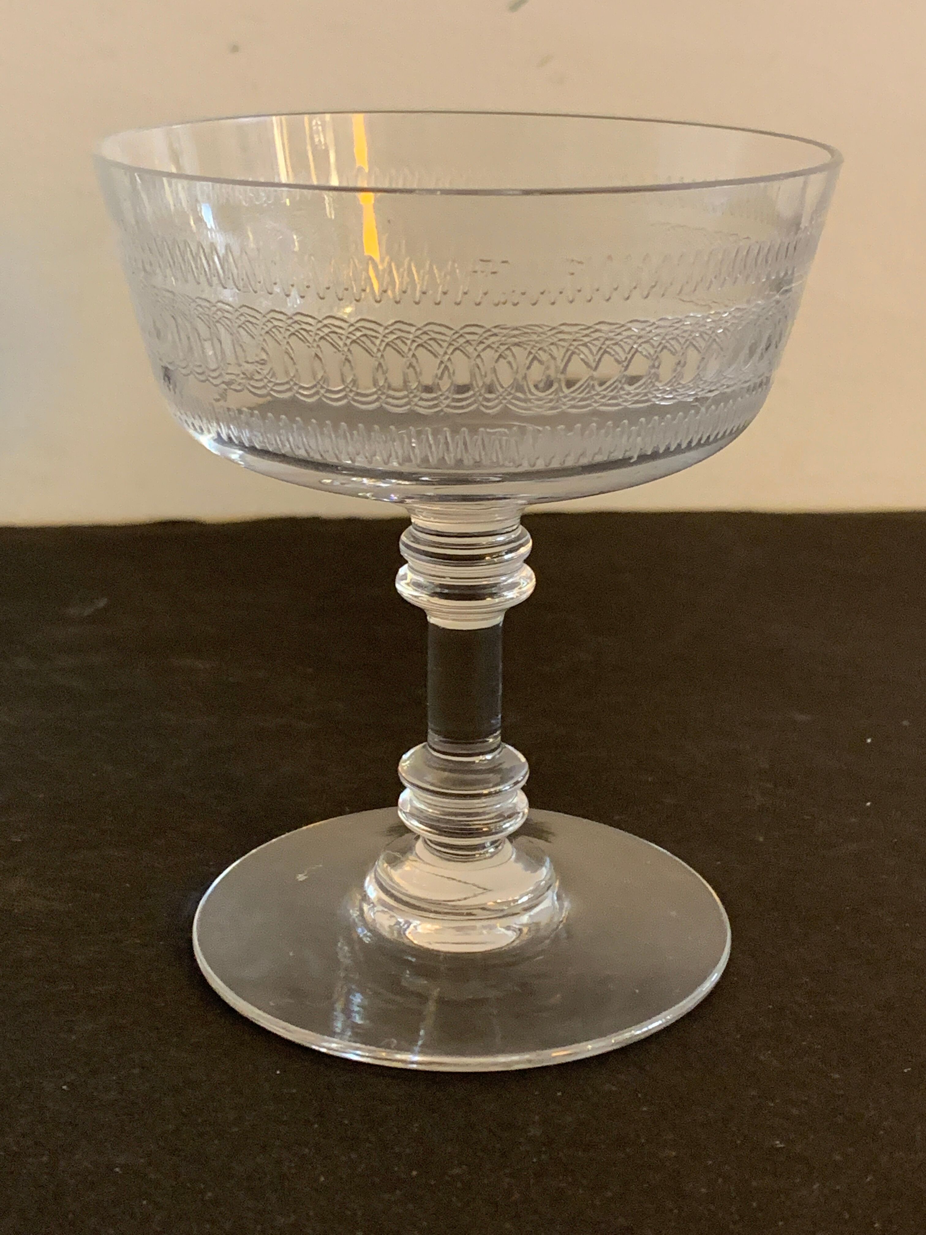 10 old crystal champagne glasses