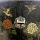Vintage black Chinese lacquer cabinet with flowers and birds / bohemian