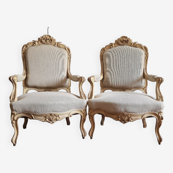 Paire de fauteuils à la reine style Louis XV