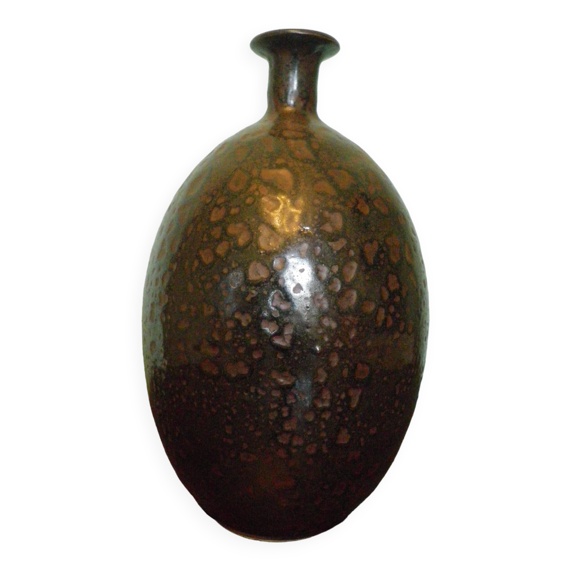 Foiled bottle vase, artisanal pottery, Raku