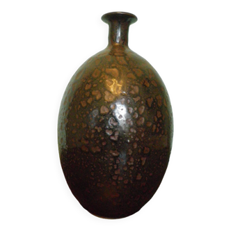 Foiled bottle vase, artisanal pottery, Raku