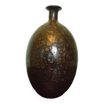 Vase bouteille déjouéee, poterie artisanale, Raku